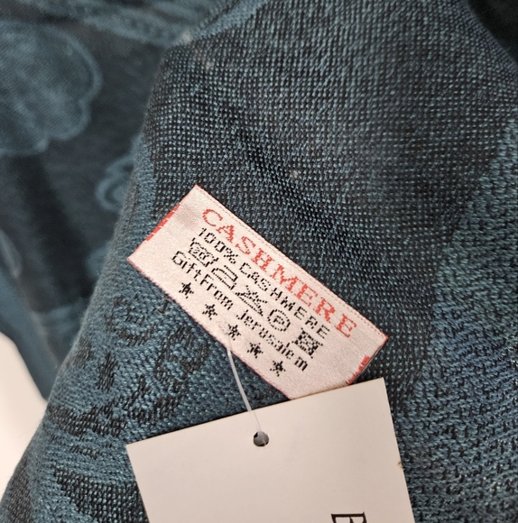 NWT Jerusalem Teal Floral Butterfly Patterned Cashmere Shawl with Fringe - Picture 3 of 4